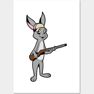 Rabbit with rifle - hunter Posters and Art